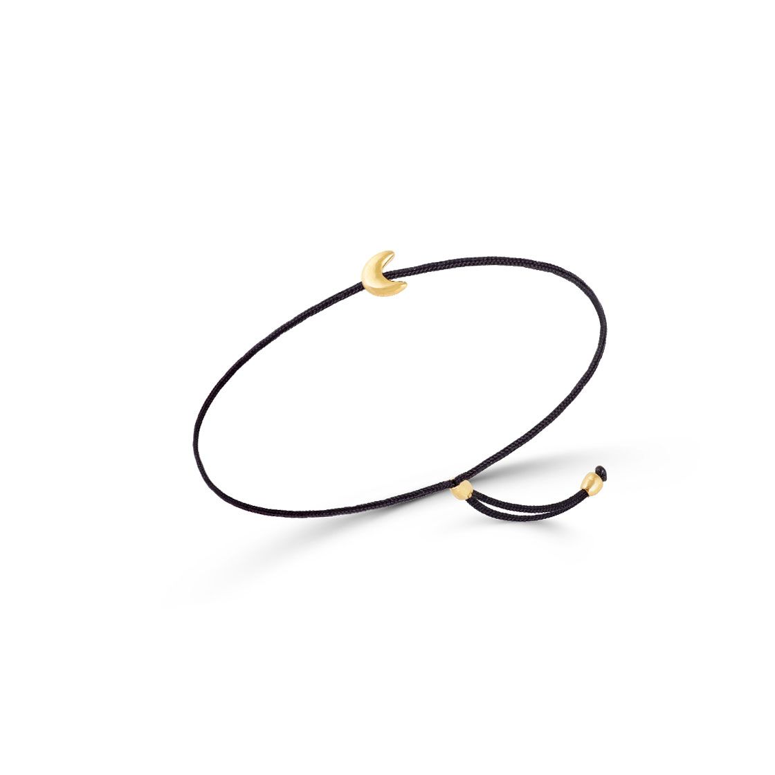 Little quarter moon bracelet, on an adjustable black cord