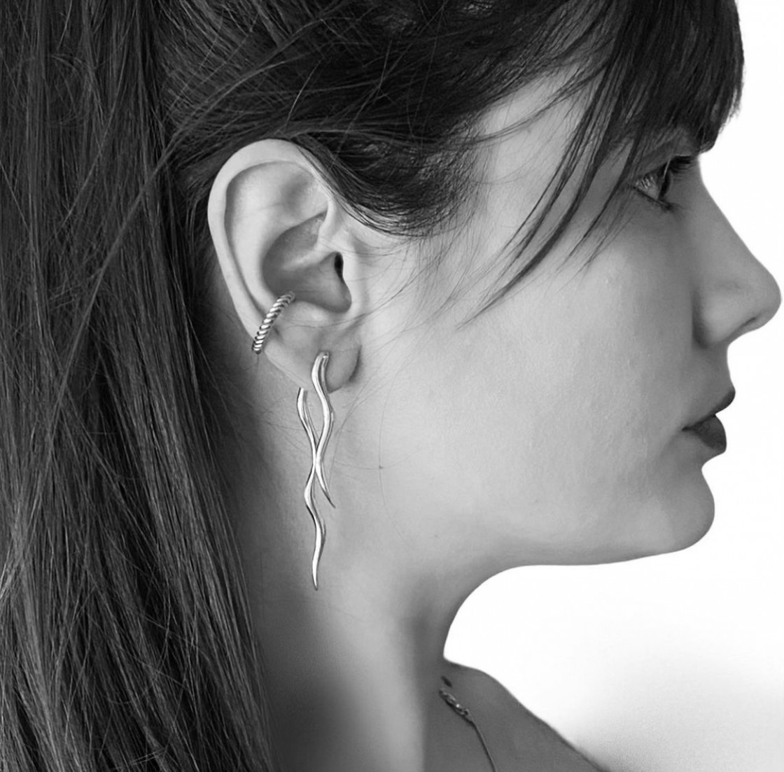 Two part jacket earrings - back and forth - that when worn creates beautiful waves. (Total length 6,5cm)