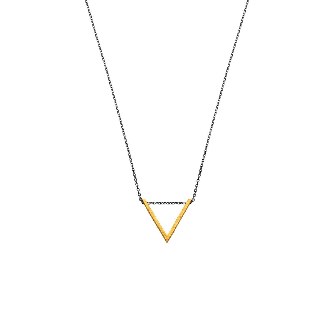 14k Gold angle pendant, on a black plated delicate silver.