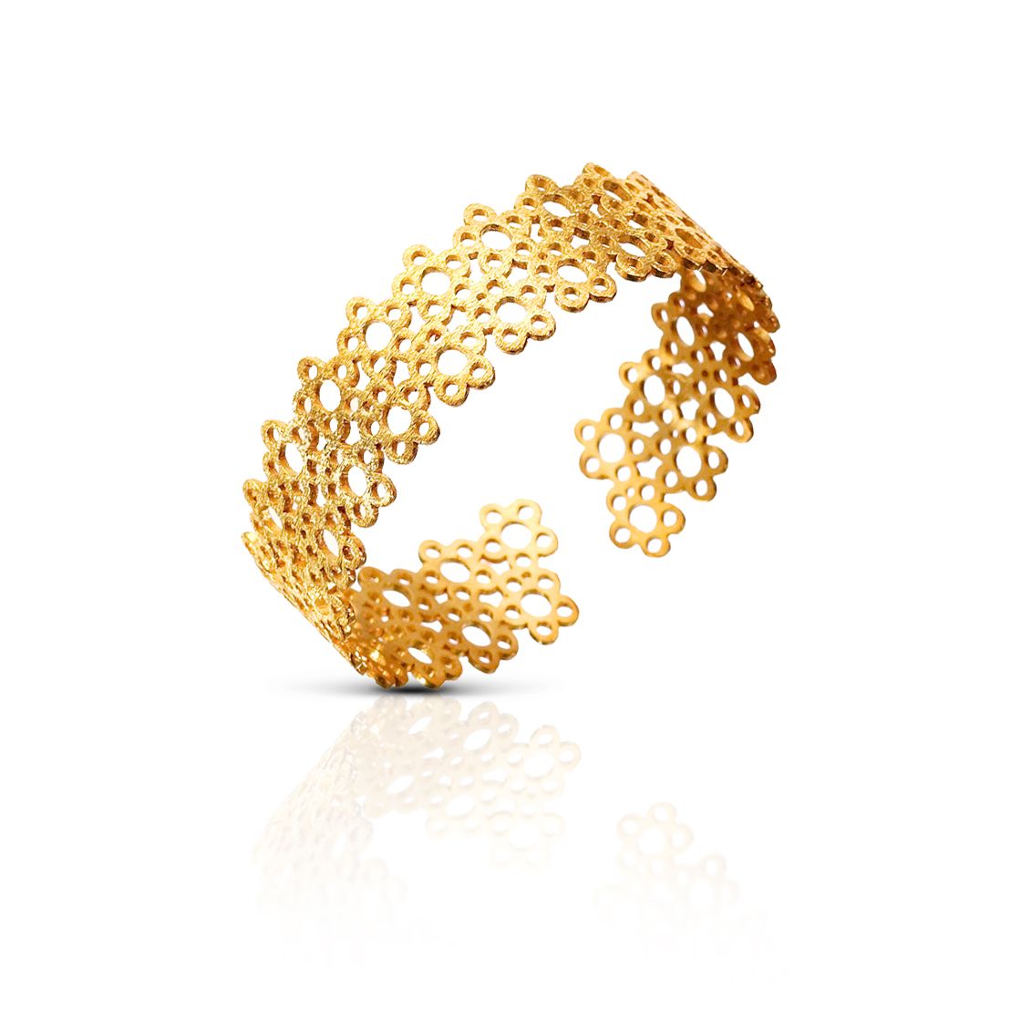 Gold flower clusters decorate a classic cuff bracelet.