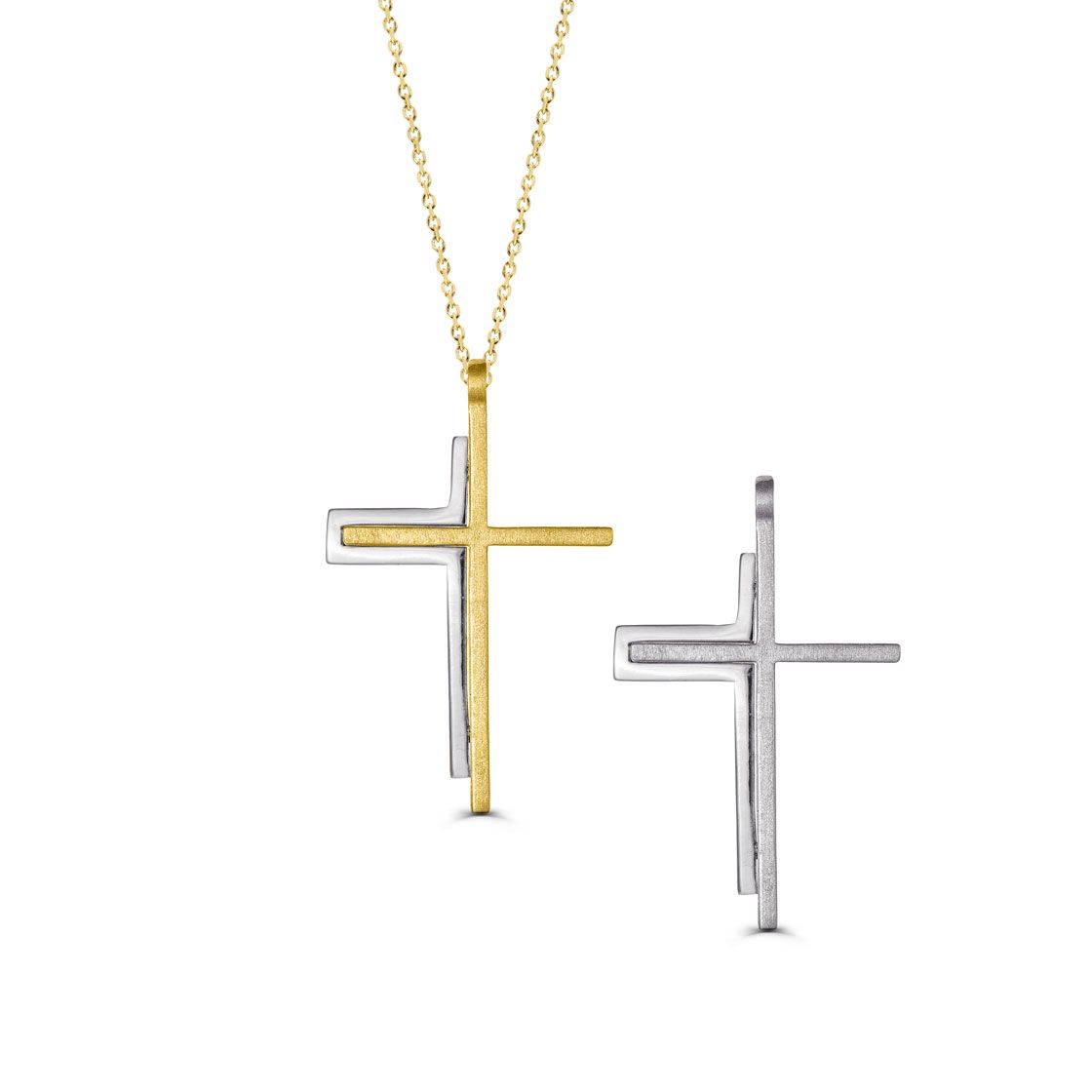 Handmade cross with double elegant lines, on a delicate gold chain. DIMENSIONS: 3cm x 2cm