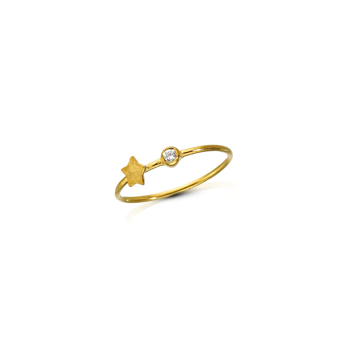Simple gold band with white zircon stone and gold star.