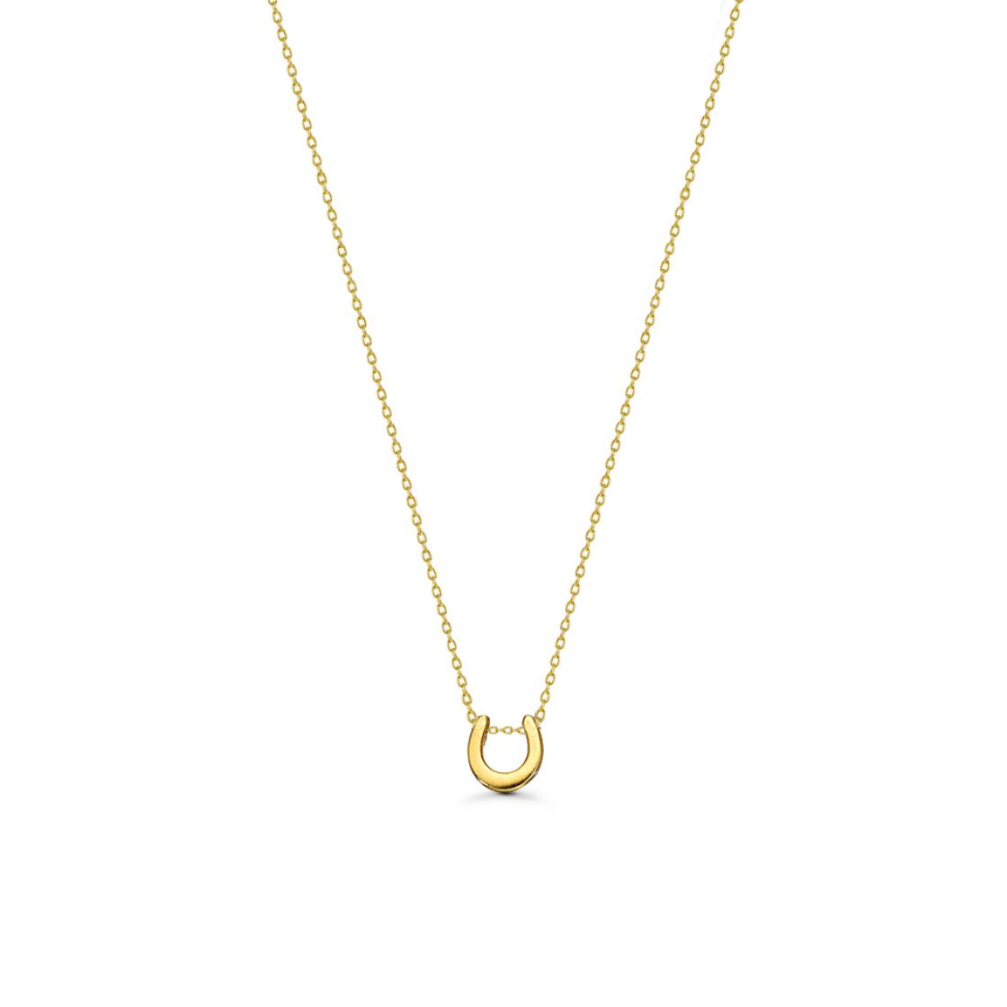 Little horseshoe charm with polished finish on a delicate gold chain