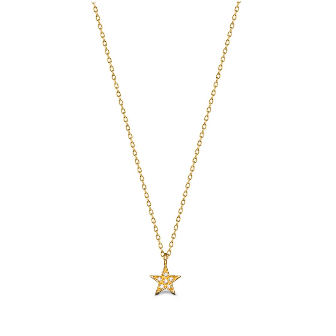 Gold star charm set with zircon stones, on a delicate gold chain