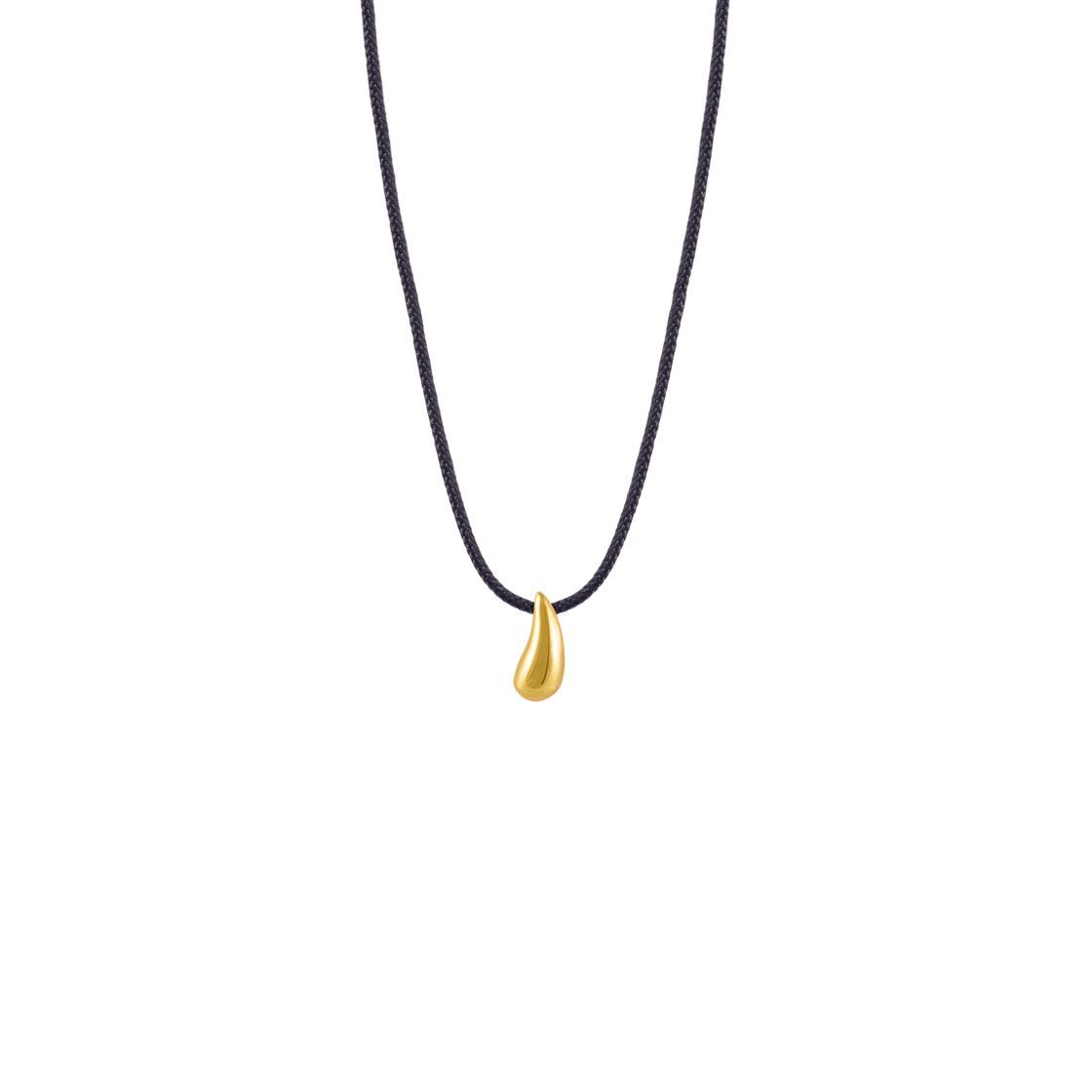 Little drop - gold pendant on a black cord.