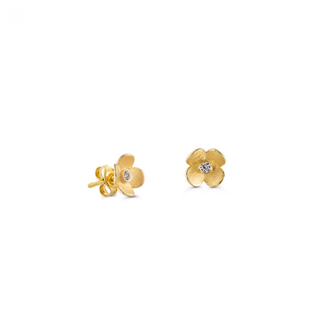 Gold handmade new blossoms accented with a zirkon stone.