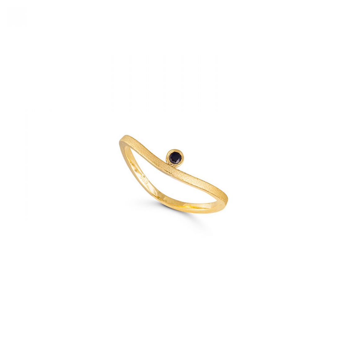 Simple and elegant asymmetrical ring accented with a black zircon stone in 14k gold