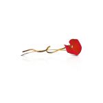 Red flower with gold center on gold stem brooch. Handpainted with natural pigments, with a velvet finish.