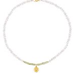 Elegant turquoise necklace with a gold starfish and a pearl.