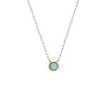 Elegant pendant with a small round bezel set Aquamarine doublet stone, on a delicate silver chain.