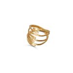 Eight slender hand hammered edges, meet in this wraparound attractively shaped gold ring.